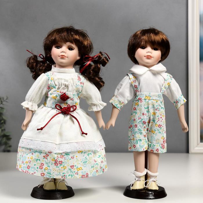 Кукла коллекционная парочка набор 2 шт "Стася и Егор в нарядах в цветочек" 30 см - Фото 1