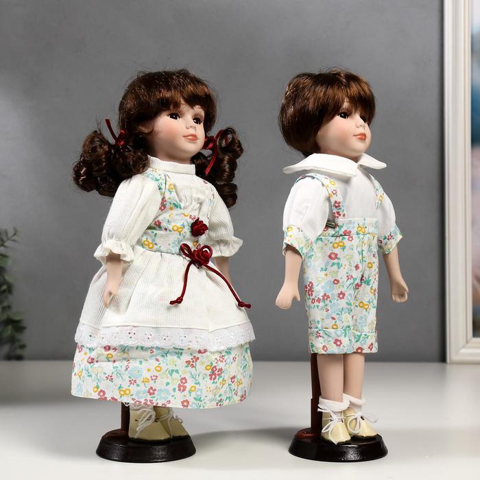 Кукла коллекционная парочка набор 2 шт "Стася и Егор в нарядах в цветочек" 30 см - фото 1911528145