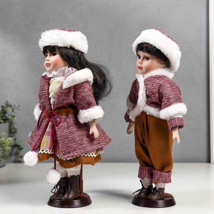 Кукла коллекционная парочка набор 2 шт "Ника и Паша в нарядах с мехом" 30 см - фото 1911528149