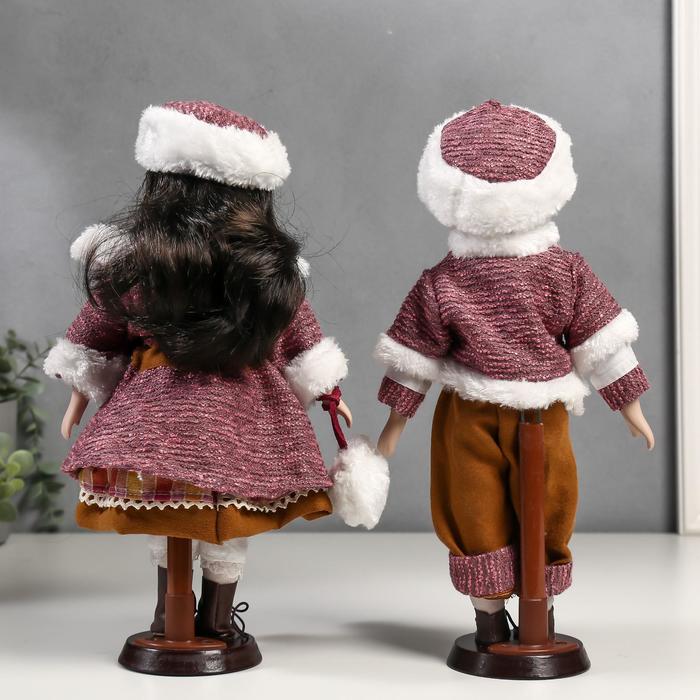 Кукла коллекционная парочка набор 2 шт "Ника и Паша в нарядах с мехом" 30 см - фото 1911528151