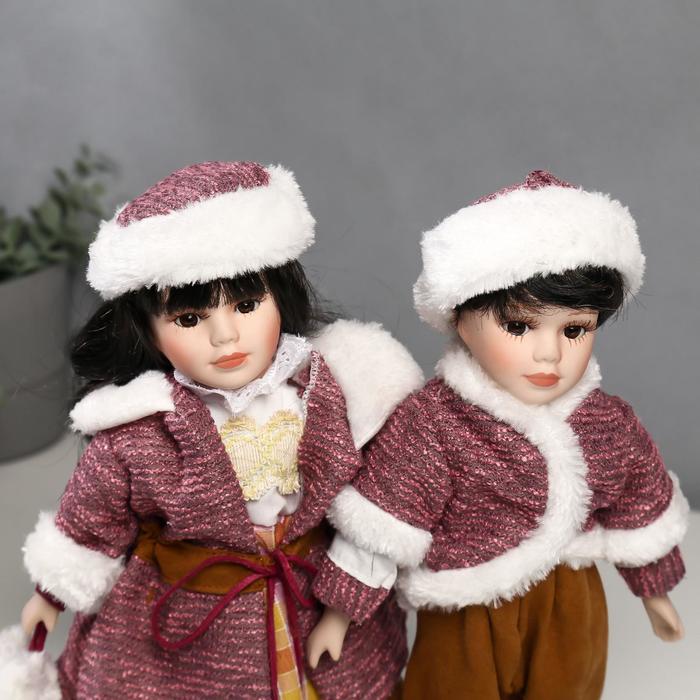 Кукла коллекционная парочка набор 2 шт "Ника и Паша в нарядах с мехом" 30 см - фото 1911528152