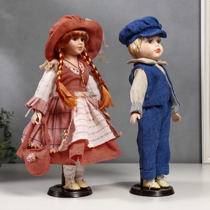 Кукла коллекционная парочка набор 2 шт "Катя и Слава в коралловых нарядах" 40 см 49055