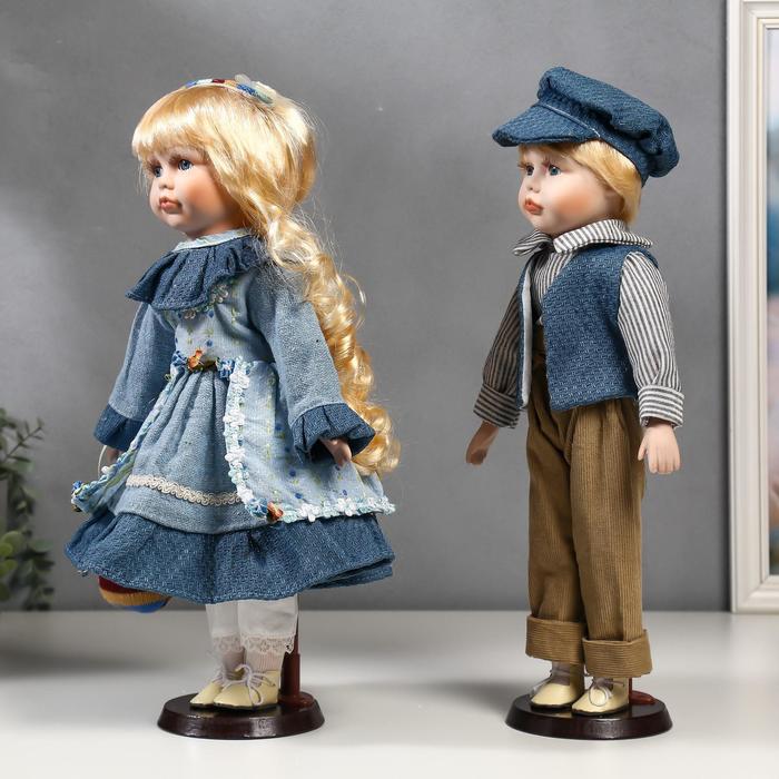 Кукла коллекционная парочка набор 2 шт "Вера и Сережа в голубых нарядах" 40 см - фото 1911528155