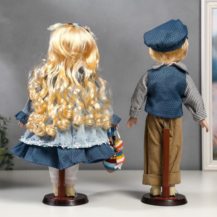 Кукла коллекционная парочка набор 2 шт "Вера и Сережа в голубых нарядах" 40 см - фото 1911528156