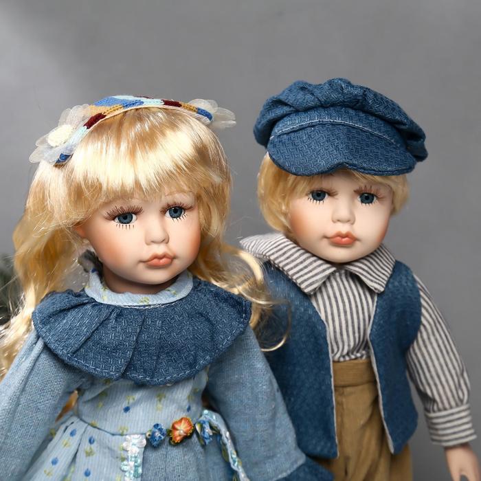 Кукла коллекционная парочка набор 2 шт "Вера и Сережа в голубых нарядах" 40 см - фото 1911528157