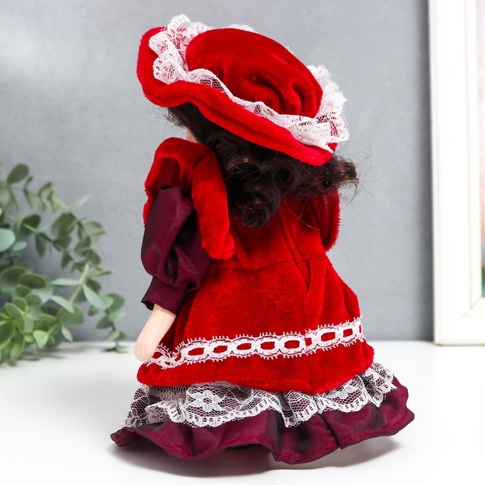 Кукла коллекционная керамика "Малышка Ксюша в платье цвета вина" 20 см - фото 1896922857