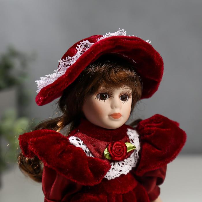 Кукла коллекционная керамика "Малышка Ксюша в платье цвета вина" 20 см - фото 1896922858