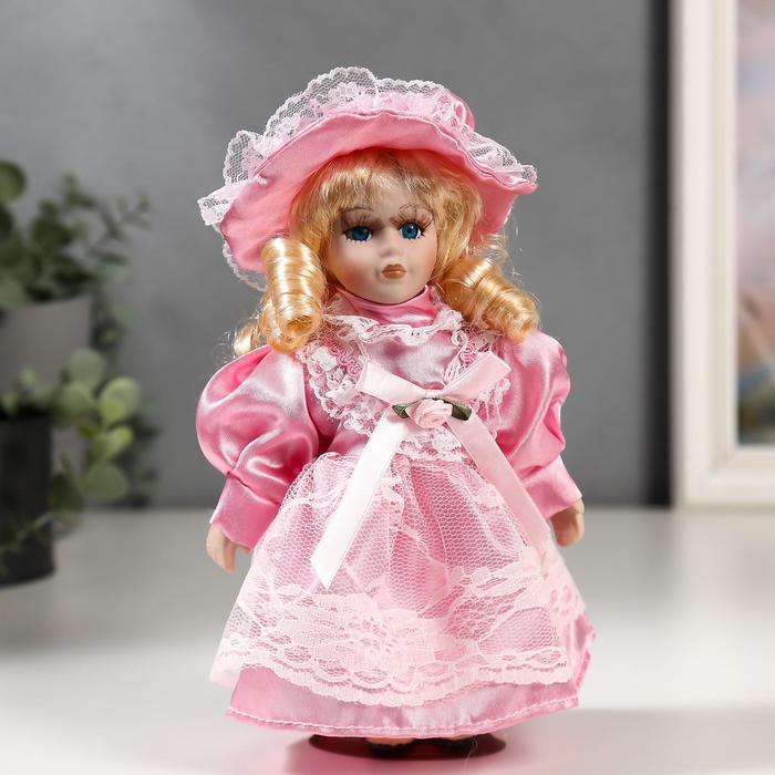 Кукла коллекционная керамика Малышка Майя в розовом платье 20 см
