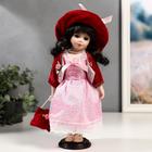 Кукла коллекционная керамика "Таисия в розовом платье и красном кардигане" 30 см - фото 9177605