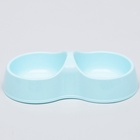 Миска двойная Мур-мяу 22.5 см × 13 см × 6 см, 0.2 л, голубой - Фото 2