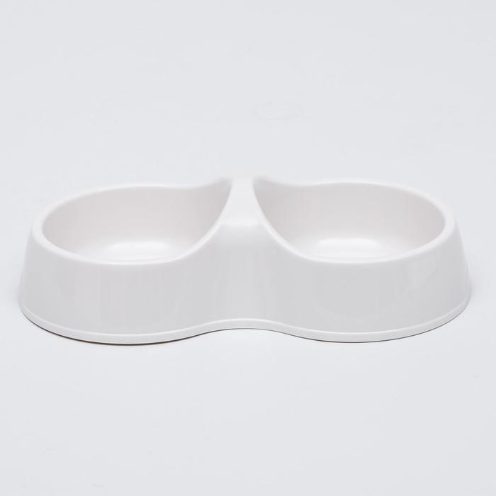 Миска двойная "Мур-мяу" 22,5 см х 13 см х 6 см, 0,2 л, бежевый - Фото 1