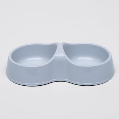 Миска двойная "Мур-мяу" 22,5 см х 13 см х 6 см, 0,2 л, серый