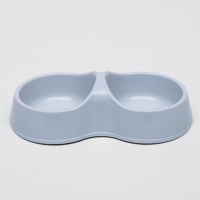 Миска двойная "Мур-мяу" 22,5 см х 13 см х 6 см, 0,2 л, серый - Фото 1