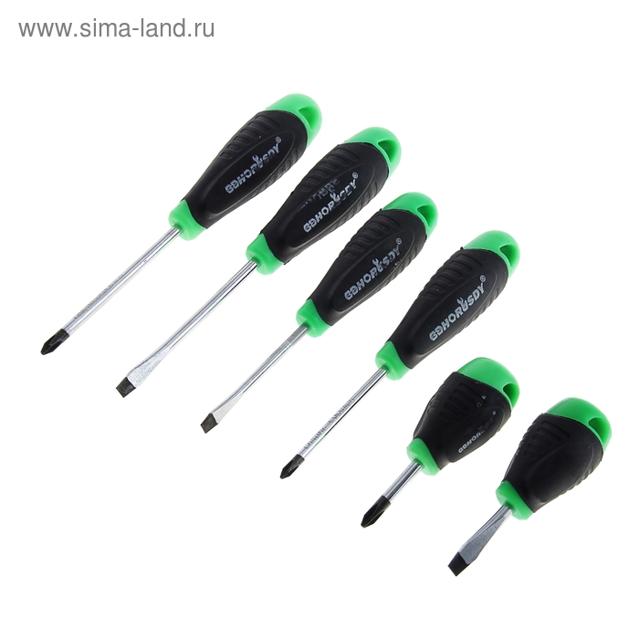 Набор отверток 6шт (6х38+ -,5х75-,6х100+ -, РН1х75+ ), блистер - Фото 1