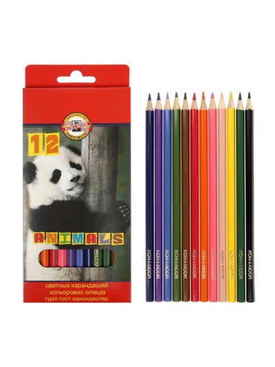 Карандаши 12 цветов Koh-I-Noor 3552, «Животные», европодвес