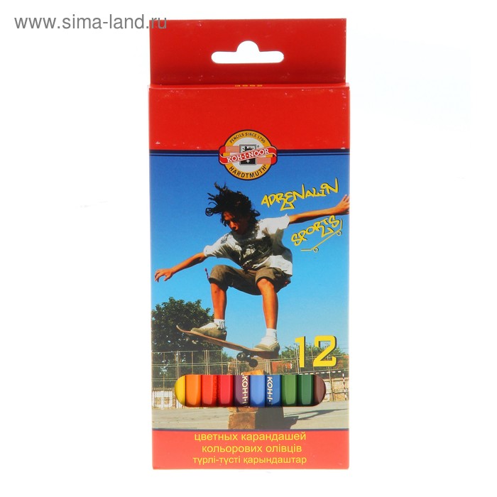 Карандаши 12 цветов "Спорт", европодвес - Фото 1