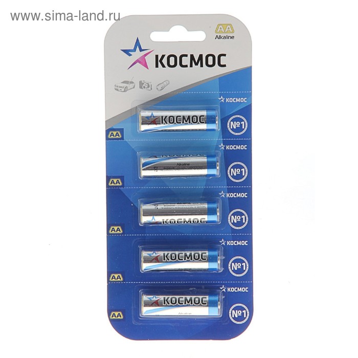 Батарейка алкалиновая "Космос", AA, LR6-5BL, 1.5В, отрывной блистер, 5 шт. - Фото 1