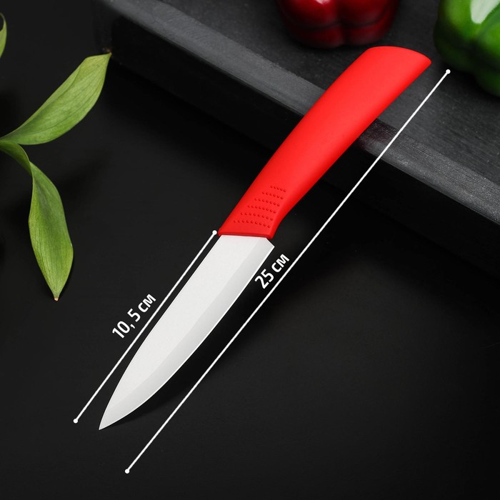Нож керамический Доляна «Симпл», лезвие 10,5 см, ручка soft touch, цвет красный - Фото 1