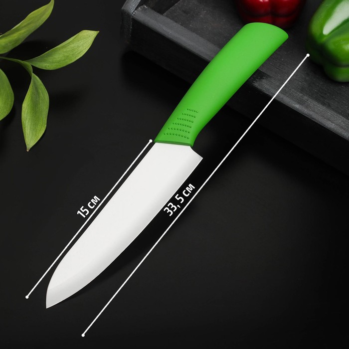 Нож керамический Доляна «Симпл», лезвие 15 см, ручка soft touch, цвет зелёный - фото 8018797