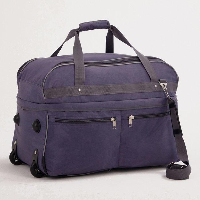 Сумка дорожная на колёсах 24", отдел на молнии, с увеличением, 2 наружных кармана, длинный ремень, серая - Фото 1
