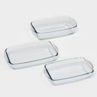 Формы для запекания Paşabahçe Borcam, 3 предмета: 1.3 л, 1.95 л, 2.75 л, прямоугольные, жаропрочное стекло, прозрачные - Фото 4