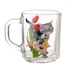 Кружка стеклянная 200 мл «Кошки в цветах», рисунок МИКС - Фото 1