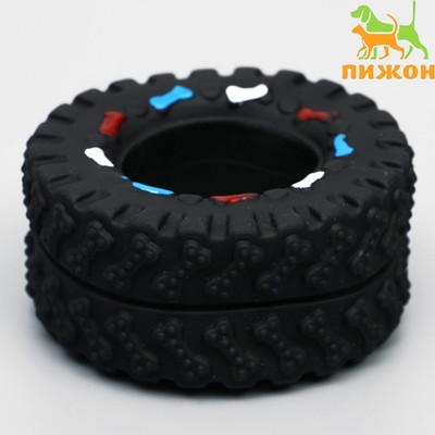 Игрушка для собак «Покрышка» для собак, 8 см, пищащая, винил, чёрная