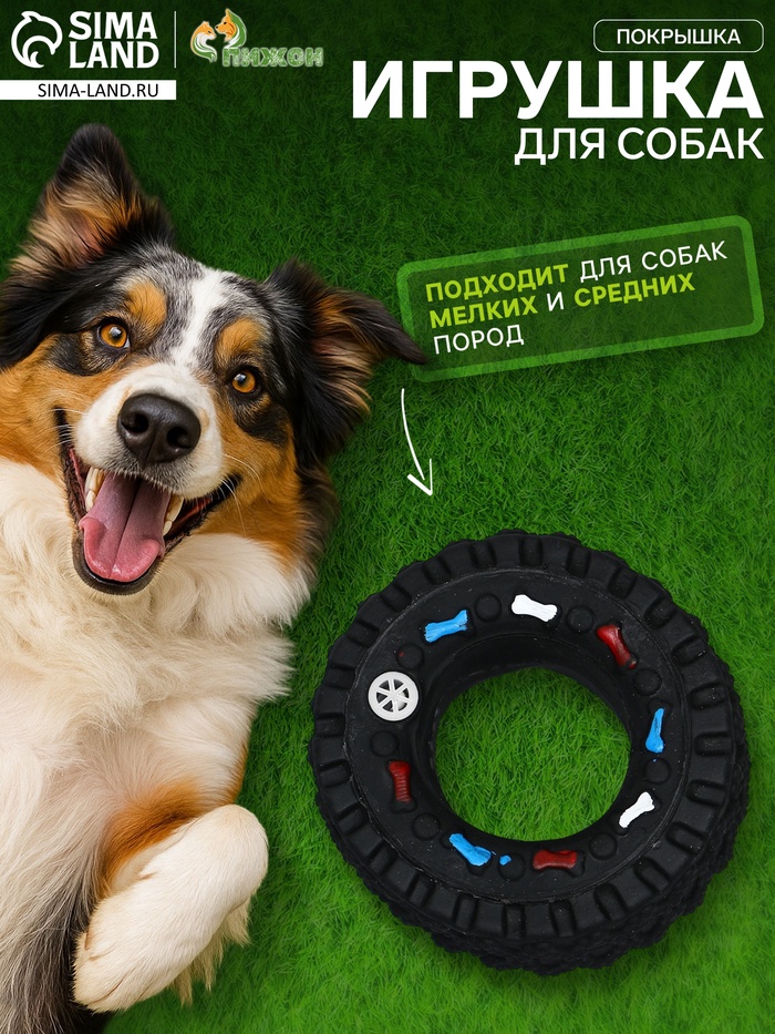 Игрушка для собак «Покрышка», 8 см, пищащая, винил, чёрная - Фото 1