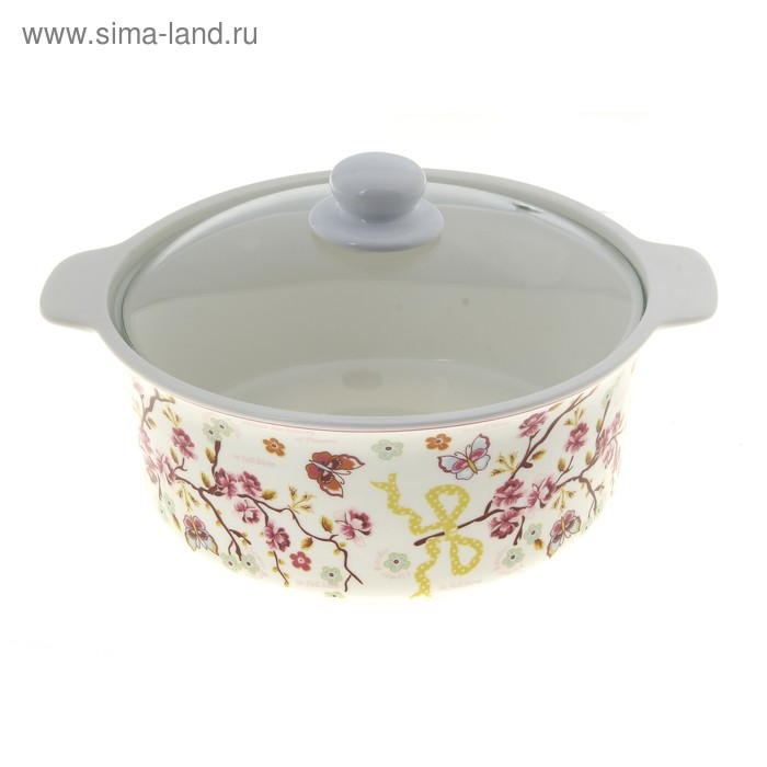 Кастрюля керамическая 2,2 л "Цветущее дерево", жаропрочная, крышка - Фото 1