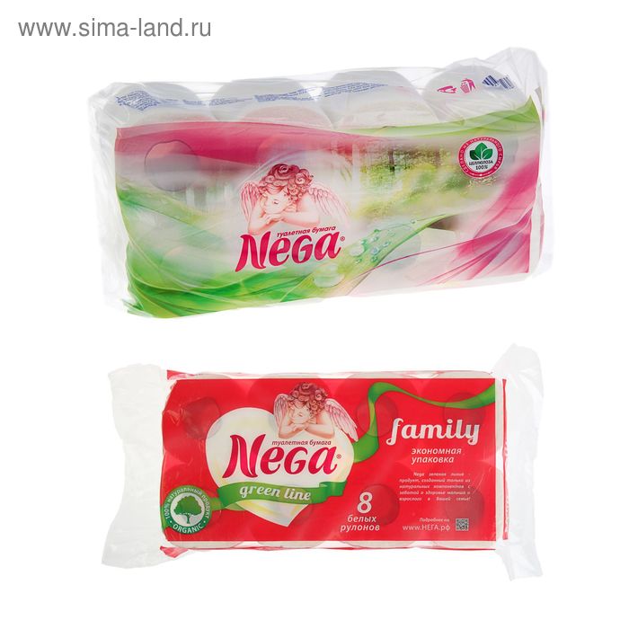 Туалетная бумага Nega Family, 2 слоя, 8 рулонов - Фото 1