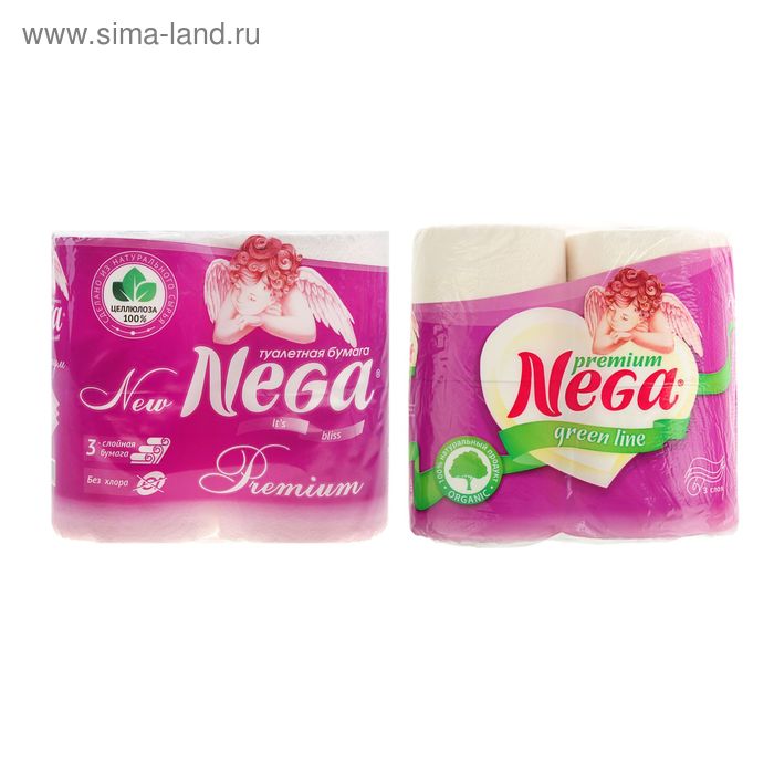 Туалетная бумага Nega «Премиум», 3 слоя, 4 рулона - Фото 1