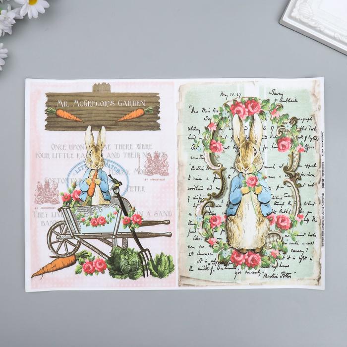 Декупажная карта "Кролики" плотность 45г/м2, формат А4 - Фото 1