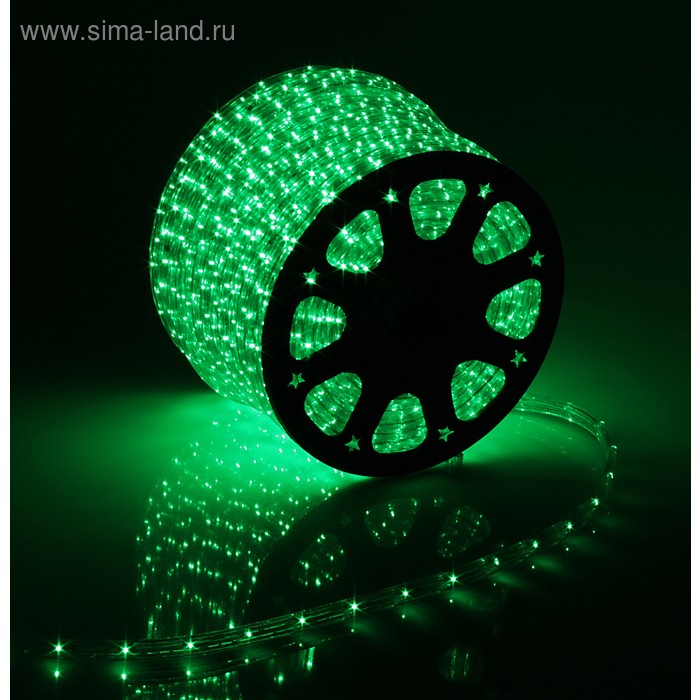 LED шнур 11х18 мм, квадратн, 100 м, чейзинг, 3W-LED/м-36-220V в компл. набор д/подкл. Зелен. - Фото 1