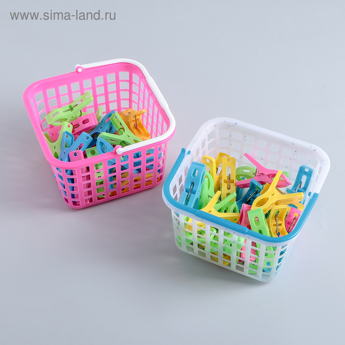 Набор прищепок в корзинке 5,5 см, 24 шт, цвет МИКС - Фото 1