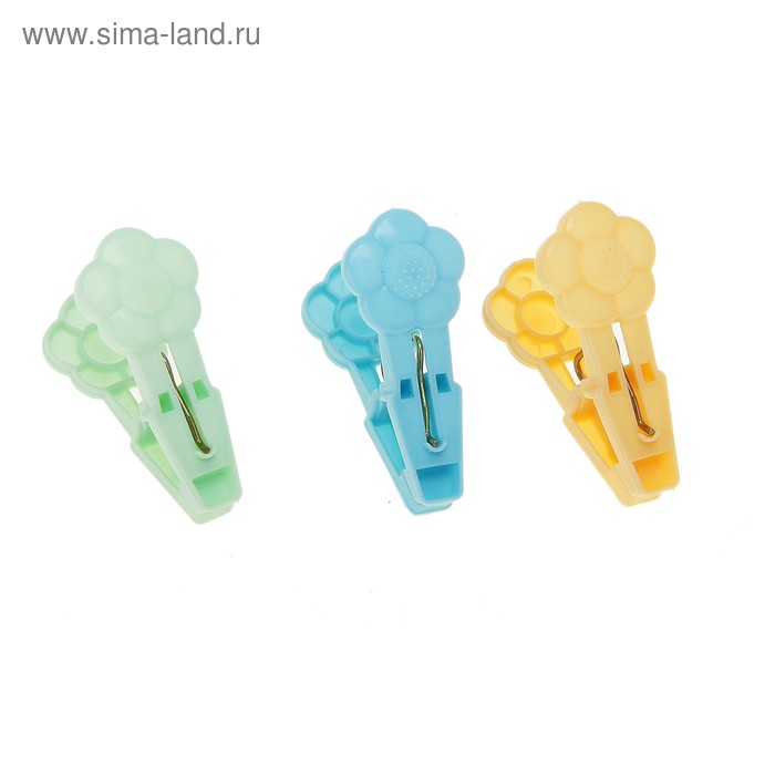 Прищепки разноцветные «Цветок» 16 шт 5,5 см пластик - Фото 1