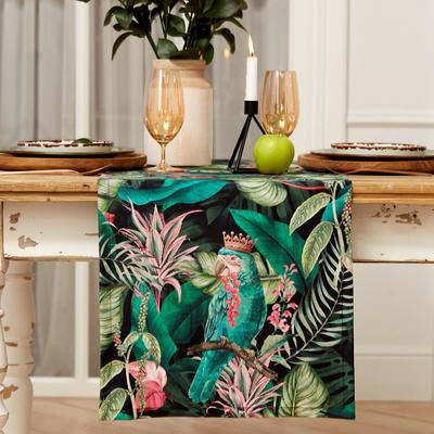 Дорожка на стол Этель Tropical parrots 40×146 см, 100% хлопок, саржа 190 г/м², зелёная/чёрная
