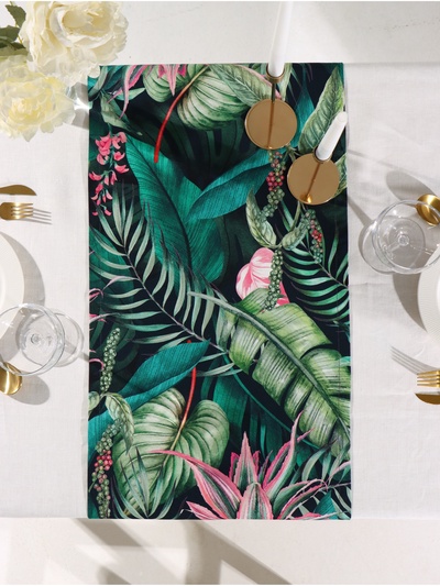 Дорожка на стол Этель Tropical parrots 40×146 см, 100% хлопок, саржа 190 г/м², зелёная/чёрная