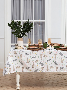 Скатерть пасхальная «Доляна» Fluffy bunnies, 220×144 см, 100% хлопок, 164 г/м²