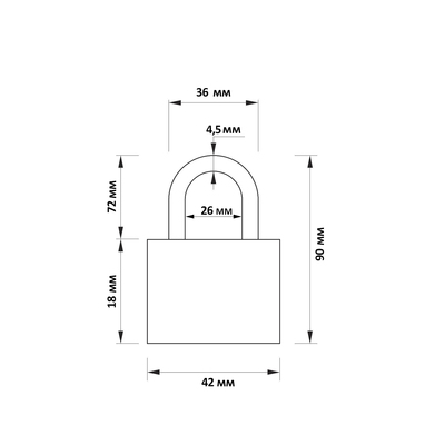 Замок навесной, тип 1, 42×90 мм, 3 ключа