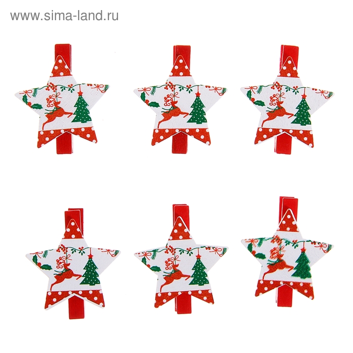 Прищепки декор новогодние "Зимние узоры", набор 6 штук, МИКС - Фото 1