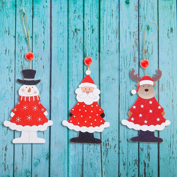Елочная игрушка деревянная «Новогодние гости», односторонняя, МИКС - Фото 1