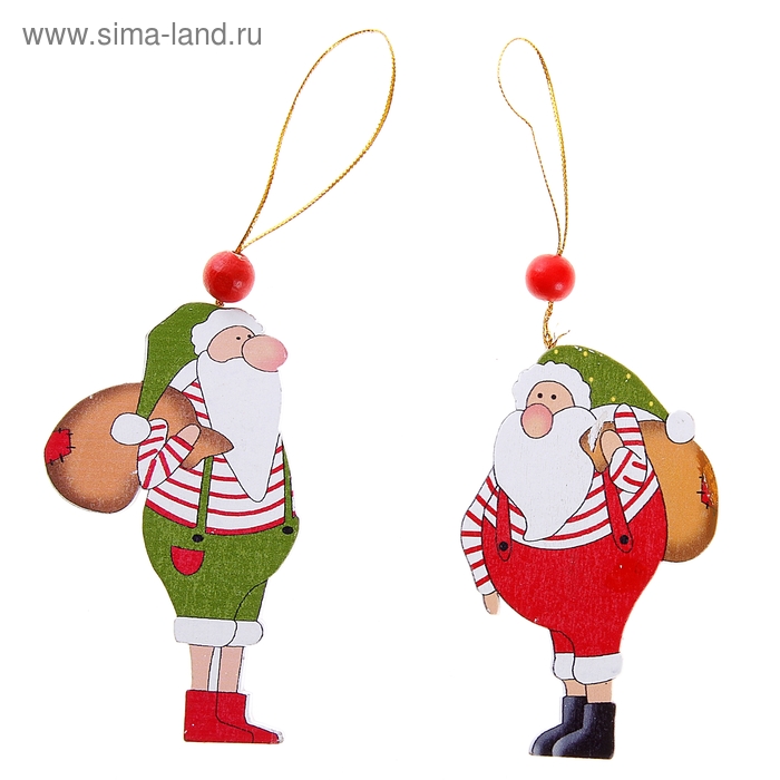 Подвеска новогодняя деревянная "Дед Мороз с мешком" - Фото 1
