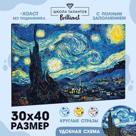 Алмазная мозаика с полным заполнением на холсте «Звёздная ночь», 30 х 40 см 5276518