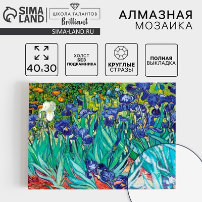 Алмазная мозаика с полным заполнением на холсте «Ирисы», 30×40 см