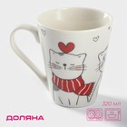 Кружка Доляна «Котики», 320 мл, фарфор, цвет белый - Фото 1