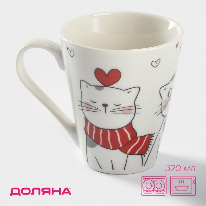 Кружка Доляна «Котики», 320 мл, фарфор, цвет белый - Фото 1