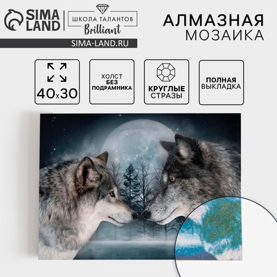 Алмазная мозаика с полным заполнением на холсте «Волки», 30×40 см