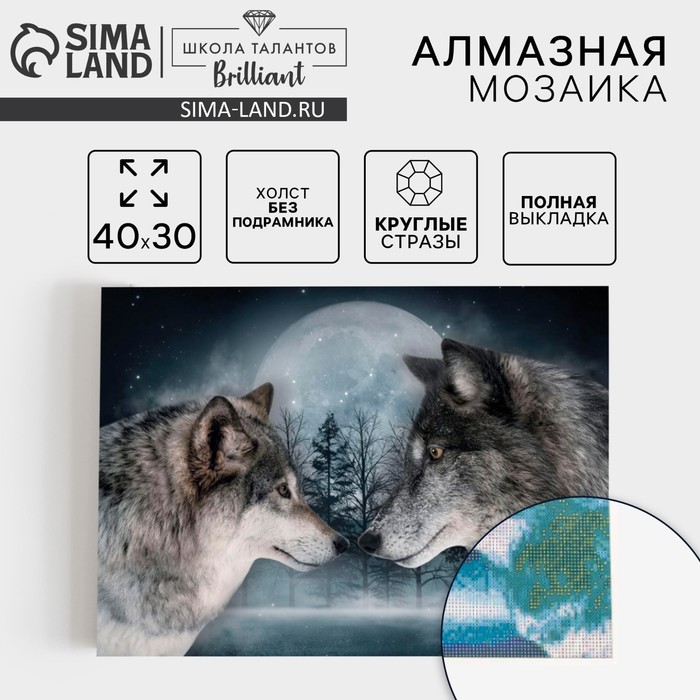 Алмазная мозаика с полным заполнением на холсте «Волки», 30×40 см - Фото 1
