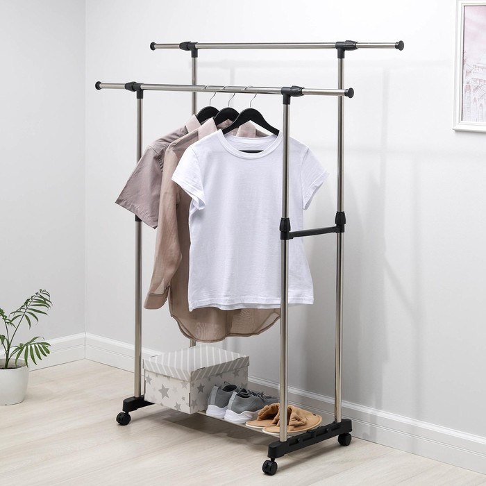 Вешалка - стойка напольная для одежды Доляна, телескопическая, 2 перекладины 80(145) × 43×90(160) см - Фото 1