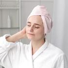 Чалма для сушки волос Доляна, микрофибра, с пуговкой, цвет розовый - Фото 1